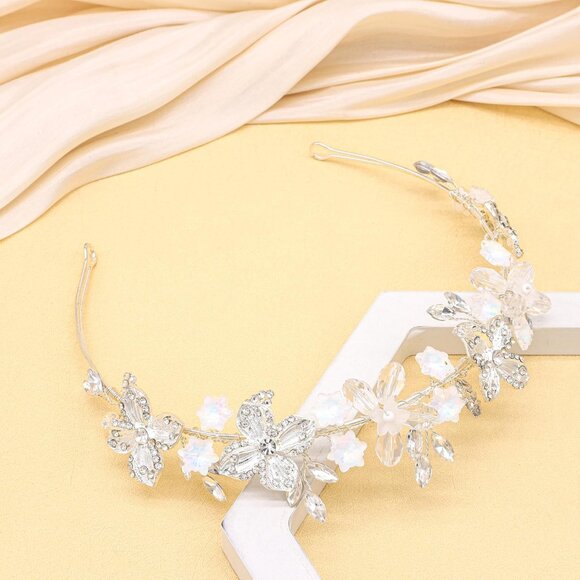 Flower Girl Headband Crystal Wedding Hair Accessory Silver for Birthday Princess - Picture 5 of 6